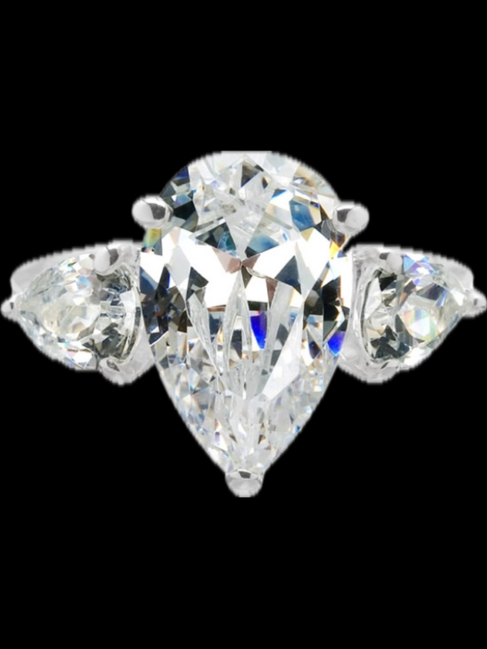 Diamonique Pear Center Three-Stone Sparkling Clear Crystal Ring